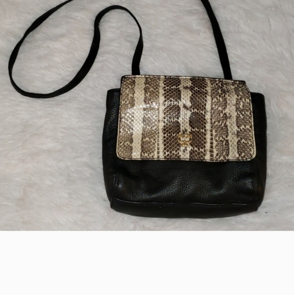 MCM Python Brown/Black Gold Leather Women's Crossbody Bag Purse 👜